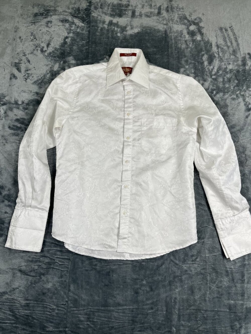 Vicci Uomo Mens M White Paisley Dress Shirt Long Sleeve